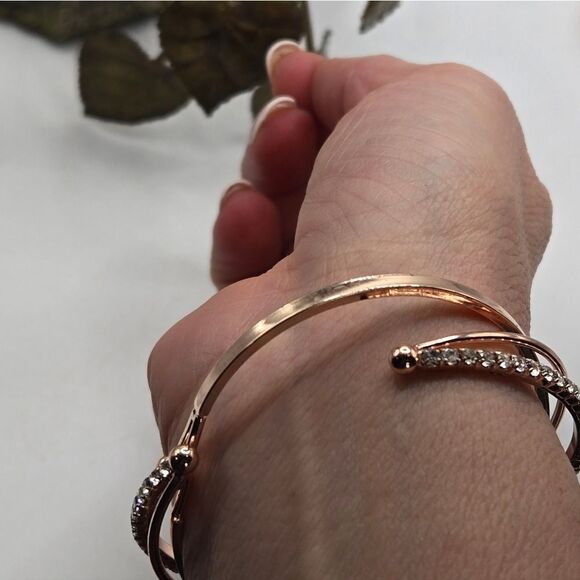 "5/$25" Rose Gold Rhinestone Jewelry Set, 2 Bracelets/Hoop Earrings - Picture 6 of 9